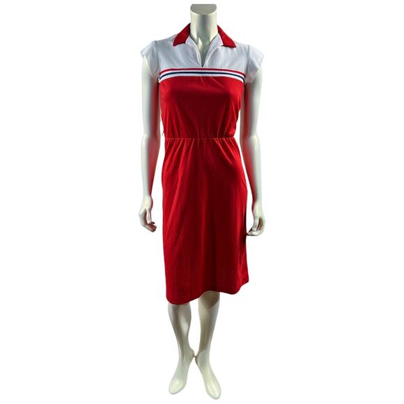 Vintage 70s Red White Tennis Dress Collared Sportswear Preppy A-Line XS/S 5-6 - Picture 2 of 7